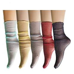 Damen Mädchen Sheer Mesh Fischnetz Sparkle Neuheit Elegante Knöchel Slouch Socken Durchsichtig Spitze Glitzer lose Socken - - Medium von Benefeet Sox