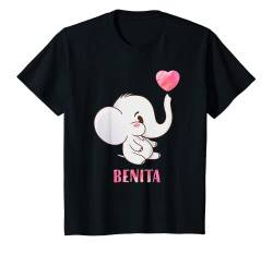 Kinder Benita Vorname Mädchen Personalisiertes Baby Elefanten T-Shirt von Benita Namen Shirts für Kinder