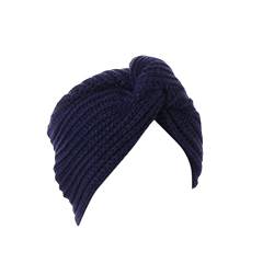 Benoon Damen-Winter-Thermohut, Turban-Hut, Bohemian-Stil, elastisch, Acrylfaser, gestrickt, indischer Kopfwickel für den Außenbereich, marineblau, von Benoon