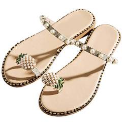 Benoon Mode Sommer Frauen Flache Sandalen Mit Niedlichen Ananas Dekor, Flip Flops Lässige Hausschuhe Beige Pearl 41 41 von Benoon