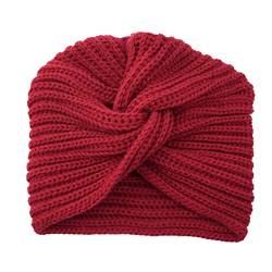 Turban Hut Headwrap für Frauen Haar Turban Schal Kopf Warp Frauen Hut Gestrickt Herbst Winter Dehnbare Kuppel Beanie Headwrap für den täglichen Gebrauch, rot, 7 1/2-7 3/4 von Benoon