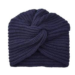 Turban Hut Headwrap für Frauen Haar Turban Schal Kopf Warp Frauen Mütze Strickmütze Herbst Winter Stretchy Dome Beanie Headwrap für den täglichen Gebrauch, marineblau, 7 1/2-7 3/4 von Benoon