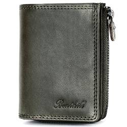 Benthill Kleine Geldbörse Echt Leder | Damen & Herrren Geldbeutel mit RFID Schutz | 7 Kartenfächer | Slim-Wallet inkl. Geschenkbox, Farbe:Olive - Grau von Benthill