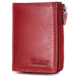 Benthill Kleine Geldbörse Echt Leder | Damen & Herrren Geldbeutel mit RFID Schutz | 7 Kartenfächer | Slim-Wallet inkl. Geschenkbox, Farbe:Rot von Benthill