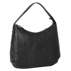 Benthill Schultertasche Damen Echt Leder | Henkeltasche aus hochwertigem Rindsleder | Kleine Vintage Hobo Bag Beutel mit geflochtenem Muster, Farbe:Schwarz von Benthill