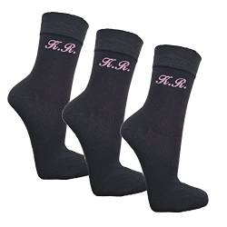 Bentini Damen Kurzschaft Socken | Gr. 35-42 | Individuell mit Initialen bestickt | Personalisiert | Weicher Bund | Angenehmes Tragegefühl | Geschenkidee | 35-38 | schwarz |3 Paar von Bentini