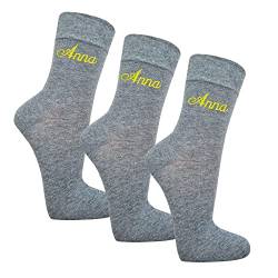 Bentini Damen Socken | Gr. 35-42 | Individuell mit Namen bestickt | Personalisiert | Weicher Bund | Angenehmes Tragegefühl | Geschenkidee | mittelgrau mel. 35-38 | 3 Paar von Bentini