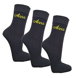 Bentini Damen Socken | Gr. 35-42 | Individuell mit Namen bestickt | Personalisiert | Weicher Bund | Angenehmes Tragegefühl | Geschenkidee | schwarz 35-38 | 3 Paar von Bentini