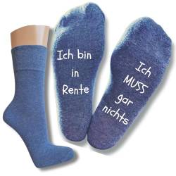 Bentini Spruchsocken Ich bin in Rente... | von Gr.: 35-49 | Damen & Herren | Rentnerspruch auf Fußunterseite | Geschenkidee (as3, numeric, numeric_35, numeric_38, regular, regular, jeansmelange) von Bentini