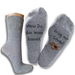 Bentini Spruchsocken bring mir Schoki | Gr. 35-50 | "Wenn du das lesen kannst... | Männer & Frauen Socken | Geschenkidee (43-46, grau mel.) von Bentini