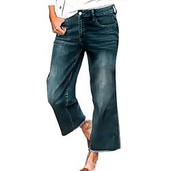 7/8 Länge Jeans Damen 7/8 Jeans Used Look High Waist Schlaghose Damen Jeanshosen Flared Cropped Dreiviertel High Waist Bootcut Wide Leg Jeans mit Taschen von Beokeuioe