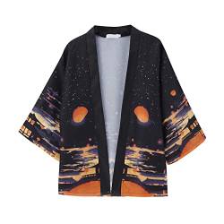 Beokeuioe Bademantel Herren Japanischen Kimono Cardiqan Morgenmantel Robe Dreiviertel-Ärmel Mit Lockerem Yin Yang und Drachen Drucken Unisex Lose Bluse Sommer 2023 von Beokeuioe