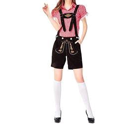 Beokeuioe Damen Lederhose mit Träger, Schwarze Kniebund-Lederhose in klassischer Trachtenform Lederhose kurz, Oktoberfest Kostüm für Damen Trachtenlederhose 2pc von Beokeuioe