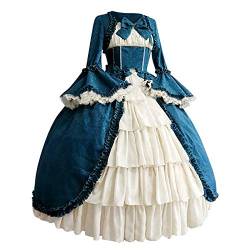 Beokeuioe Damen Trompetenärmel Schleife Knielang Kostüm Rokoko Barock Prinzessin Kleid Vintage Gothic Renaissance Viktorianisches Kleidung Mittelalter Kostüm Elegant Retro Kleider von Beokeuioe