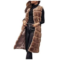 Beokeuioe Damen Weste lang Kunstpelz Weste mit Kapuze Elegant Fellweste Ärmellose Pelzmantel Herbst Winter Warme Kunstfell Cardigan Lose Winterjacke Pelzweste Jacke von Beokeuioe