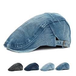 Beokeuioe Driving Cabbie Jagd Flatcap Newsboy Cap Denim Flat Cap Barett Cabbie Gatsby Newsboy Hat Fischgräten-Fahrmütze Schirmmütze Herren Schiebermütze Schwarz von Beokeuioe