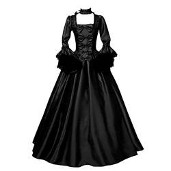 Beokeuioe Festliches Kleider Damen Mittelalter Gothic Kleid Spitze Stickerei Retro Kostüm Damen Renaissance Kleid Ballkleid Gotische Mittelalterliche Königin Viktorianische Spitze Kleider von Beokeuioe