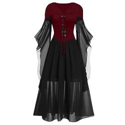 Beokeuioe Halloween Kostüm Damen Kleid Mittelalterliche Kleid Schulterfrei mit Trompetenärmel Mittelalter Kostüm Halloween Kostüm Damen Fasching Karneval Cosplay Kostüm von Beokeuioe