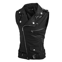 Beokeuioe Herren Ärmellose Weste Klassisch Brando Stil Steampunk Lederwesten Rindsleder Schwarz Leder Biker Waistcoat Kutte leder weste motorrad Biker rocker clubweste von Beokeuioe