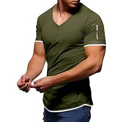 Beokeuioe Herren Hoodie-Sweatshirt Kurzarm Sommer T-Shirt V-Ausschnitt Slim Fit Baumwolle-Anteil Moderner Männer T-Shirt V-Neck lang Kurzarm-Top-T-Shirt, bequemes Unterhemd von Beokeuioe