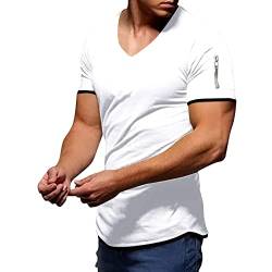 Beokeuioe Herren Hoodie-Sweatshirt Kurzarm Sommer T-Shirt V-Ausschnitt Slim Fit Baumwolle-Anteil Moderner Männer T-Shirt V-Neck lang Kurzarm-Top-T-Shirt, bequemes Unterhemd von Beokeuioe