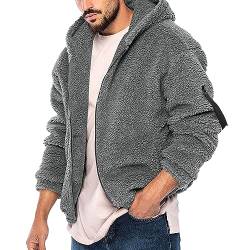 Beokeuioe Herren Kapuzenjacke Teddy Fleece Zip Hoodie Cardigan mit Kangrootaschen Herren Plüschjacke mit Kapuze Casuale Teddy-Fell Fleecejacke Fleece Pullover Sweatjacke von Beokeuioe