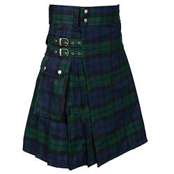 Beokeuioe Herren Kariert Röcke Schottischer Kilt Modern Fashion Schottische Culottes Rock Kleid Individualität Vintage Casual Karo Rock mit Taschen Männer Spleiß Schottischer Kilt von Beokeuioe