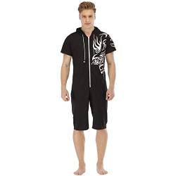 Beokeuioe Herren Kurzarm Strampler Overall Herren Sommer Jumpsuit kurz Henley Jumpsuit Super Bequemer Stretch-Baumwoll-Strampler mit zipper Männer Schwarz von Beokeuioe