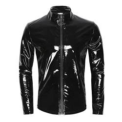 Beokeuioe Herren Lack-Optik Jacke Männer T-Shirt Unterhemd Wetlook Oberteile Muskelshirt Lack Leder Mesh mit Stehkragen Sexy Party Clubwear Lack Optik Wetlook bluse von Beokeuioe