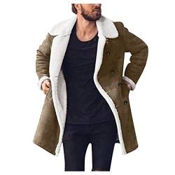 Beokeuioe Herren Lange Kunstpelz Jacke Flanell Jacke Plüsch Mantel Karo Jacke Kariert Revers Fleecejacke Cardigan Mäntel Winterjacke mit Reißverschluss Mikro Fleece Gefüttert Winterjacke von Beokeuioe