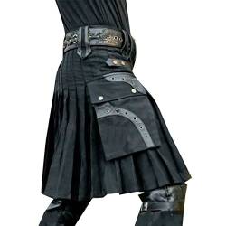 Beokeuioe Herren Mode Vintage Gothic Punk Rock Leder Patchwork Pocket Knight Rock mittelalterlicher Krieger Kilt Traditioneller Kilt Herren Mode Schottischer Rock von Beokeuioe