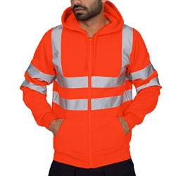 Beokeuioe Herren Reflektierend Streifen Straßenarbeitskleidung Arbeitsjacke Langarm Sweatshirt mit Kapuze Sicherheitsjacke Warn-Sweatshirt hohe Executive Warnjacke von Beokeuioe