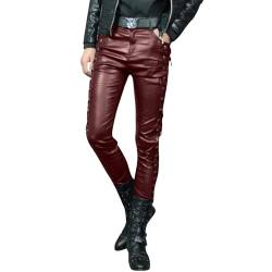 Beokeuioe Herren Wetlook Leggings Leder Leggings Mit Reißverschluss Pu Lederhose Schwarz Hochglanz Lack-Optik Kunstleder enganliegend Hose Lange Lederjeans Motorrad Nachtclub von Beokeuioe