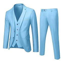 Beokeuioe Herrenanzug Anzug Herren Slim Fit 3 Teilig Anzüge Sakko für Hochzeit Business Sakko Hochzeit Hellblau Anzug Bräutigam Anzughose Anzugjacken Westen Regular von Beokeuioe