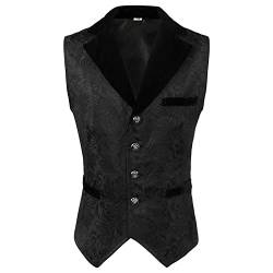 Beokeuioe Herrenweste mit Stehkragen Anzugweste Zweireihig Gilet Männer Slim Fit Anzugweste Business Party Herren Jacquard Gothisch Steampunk Zweireiher Smoking Slim Fit West von Beokeuioe