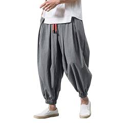 Beokeuioe Hippie-Hose Herren leichte Baumwolle Ninja Aladdin Haremshose Hose Lose Herren Jogginghose Lange Kordelzug Sporthose mit 2 Taschen Herren Hose Gym Fitness Training von Beokeuioe