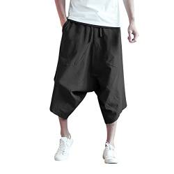 Beokeuioe Kurze Hose Männer Japanische Koreanische Yogahosen Baumwolle Leinen Einfarbig Elastische Taille Shorts T Herren Hip-Hop Atmungsaktiv Lässig 3/4 Hosen von Beokeuioe