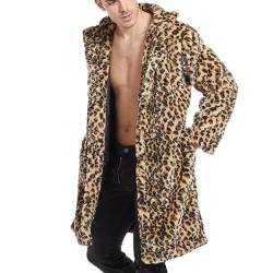 Beokeuioe Mantel Herren Lang Winterjacke Pelzmantel Leopard Muster Kunst Felljacke, Männer Kunstpelz Lange Jacke Faux Cardigan Lange von Beokeuioe