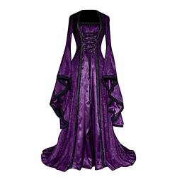 Beokeuioe Mittelalter Kleidung Damen samtkleid lang samt Kleid Renaissance viktorianischen kostüm maxikleid Vintage Retro trompetenärmel Damen Mittelalterliche Kleid mit Trompetenärmel von Beokeuioe