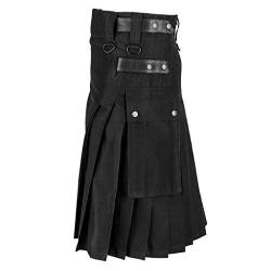 Beokeuioe Mittelalter Schottischer Kilt Herren Rock Vintage Gothic Cargo Faltenrock Fashion Kendo Pocket Röcke Steampunk Kleidung Männer Einfarbig Tartan Utility Kilts Tartan Kilt von Beokeuioe