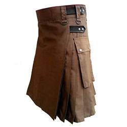 Beokeuioe Mittelalter Schottischer Kilt Herren Rock Vintage Gothic Cargo Faltenrock Fashion Kendo Pocket Röcke Steampunk Kleidung Männer Einfarbig Tartan Utility Kilts Tartan Kilt von Beokeuioe