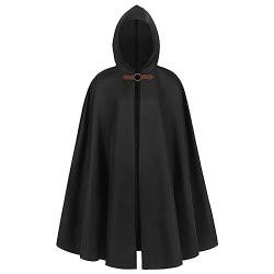 Beokeuioe Mittelalter Umhang weit mit Kapuze Baumwolle Adult Halloween Costume Umhang Karneval Kostüm Hoodies Robe Cosplay Cape Mittelalterliche Renaissance Umhang mit Kapuze von Beokeuioe