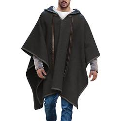 Beokeuioe Mode Cape Mantel für Herren Pullover V-Ausschnitt, Poncho, mit Kapuze, Baldachin, Schal, Mantel Mit Kapuze Cape Schal Kap unregelmäßiger Saum, Kapuzenpullover von Beokeuioe