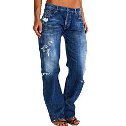Beokeuioe Mom-Jeans mit Hoher Taille, Lockere Lange Baggy-Denim-Jeans für Büro und Freizeit Damen Boyfriend Jeans Jeans Mit Weitem Bein für Damen, Zerfetzte Jeans von Beokeuioe