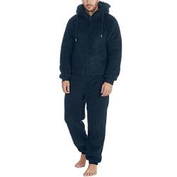 Beokeuioe Onesie mit Kapuze Jumpsuit Herren Kuschelig Schlafanzug, Jumpsuit Fleece Overall Pyjama Langarm Hoodies Männer Paar Reißverschluss Warm Plüsch Bodysuit Threaded Warm Pyjama von Beokeuioe