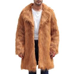 Beokeuioe Pelzmantel Herren Lang Fellmantel Kunstfell Plüsch Winterjacke Warm Mantel Lange Pelzjacke Langarm Revers Faux Pelz Jacke Cardigan Felljacke Wintermantel Winterjacke Männer von Beokeuioe