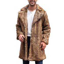 Beokeuioe Pelzmantel Herren Lang Kunstfell Plüsch Winterjacke Fellmantel Warm Mantel Lange Pelzjacke Langarm Revers Faux Pelz Jacke Cardigan Felljacke Wintermantel Winterjacke Männer von Beokeuioe