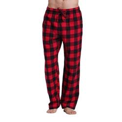 Beokeuioe Pyjamahose Herren Schlafanzughose Lang Baumwolle Karierte Schlafhose Pyjamaunterteil Freizeithose Loungehose für Männer Pyjamahose Schlafanzughosen Freizeithose (A Rot(ohne Knöpfe), XL) von Beokeuioe