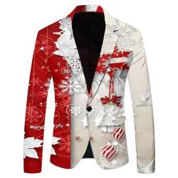 Beokeuioe Sakko Herren Weihnachten Freizeit Blazer Festlich Kostüm Weihnachten Sakko Weihnachtsmotiv Weihnachtsblazer Schneeflocken Smoking Lustige Party Anzugjacke Mantel von Beokeuioe