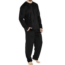 Beokeuioe Schlafanzug herren Fleece 2-Set Lang Flanell Pyjama Winter Warm Hausanzug Kuschelig Nachtwäsche Kapuzen und Hosen herren Flanell Pyjama set Anzug von Beokeuioe